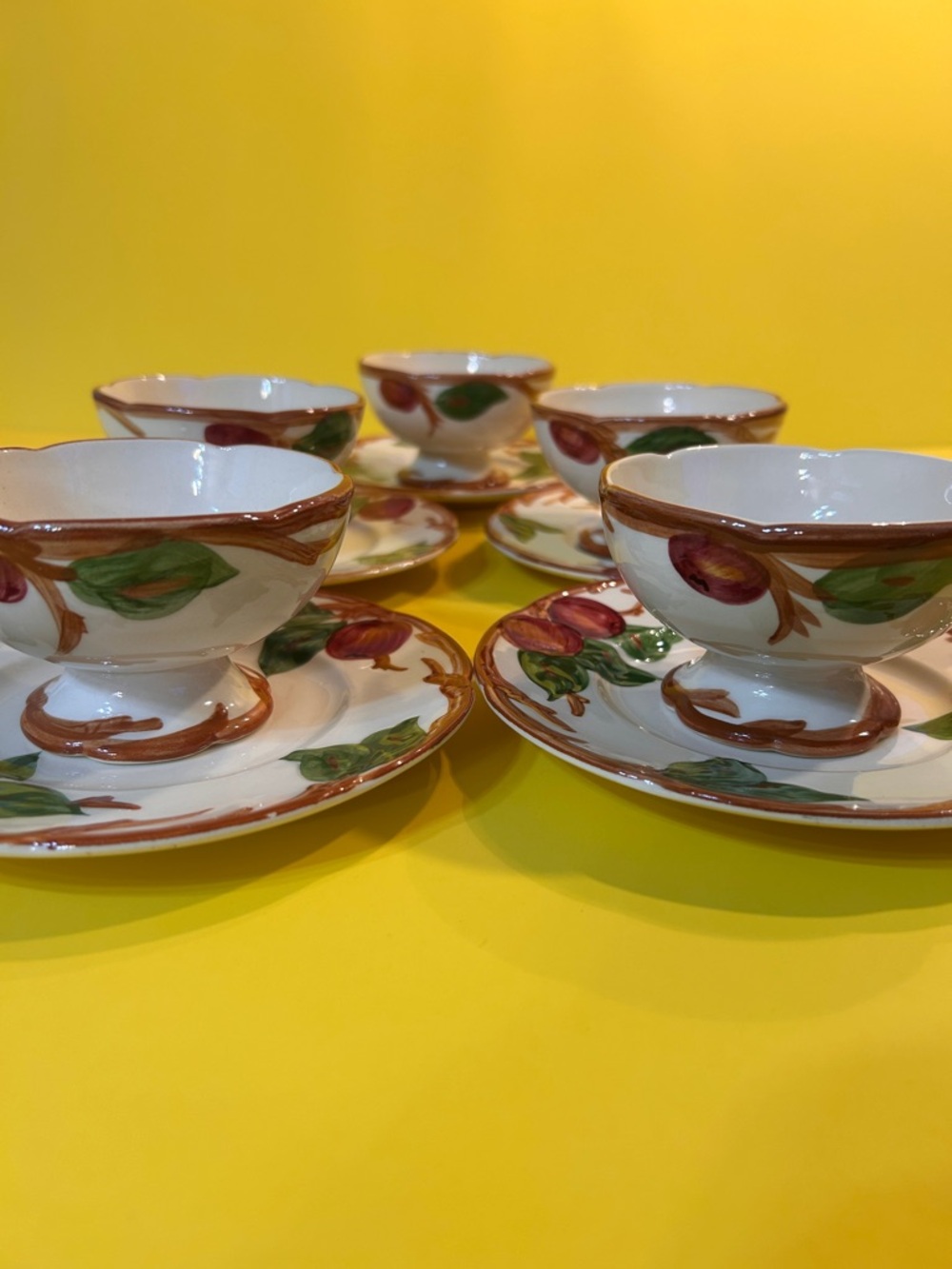 USA Stamp Set of 5 Franciscan Apple Sherbet Cup Dessert Bowl Fruit Bowl